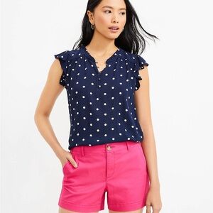 LOFT Navy Blue Polka Dot Blouse